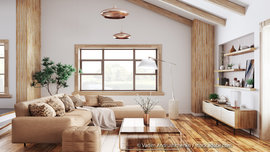 Wohnzimmer mit Holzpaneelen