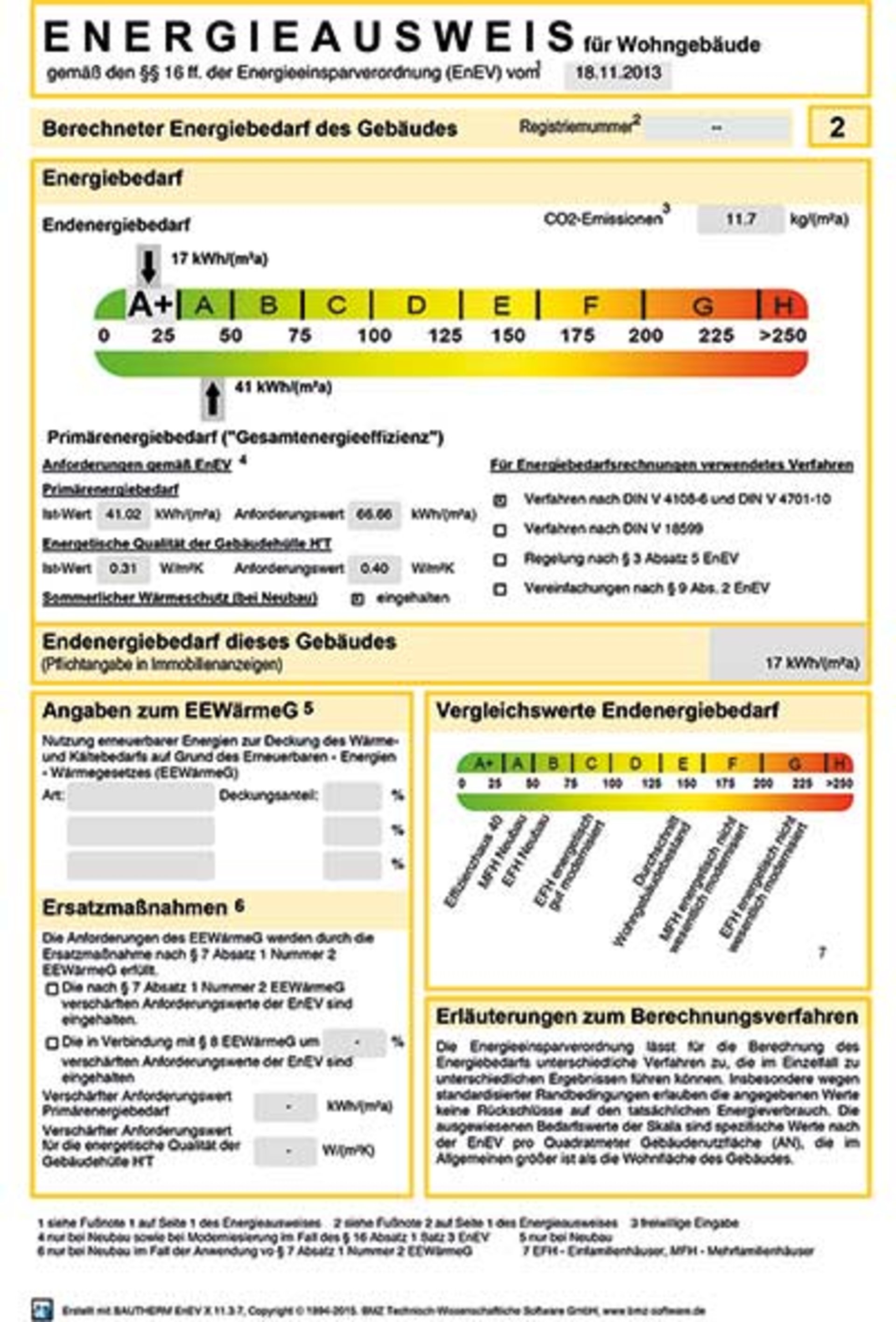 Der Energieausweis macht den Energiebedarf von Wohngebäuden vergleichbar. (Abbildung: Erstellt mit BAUTHERM EnEV BMZ Technisch Wissenschaftliche Software GmbH)