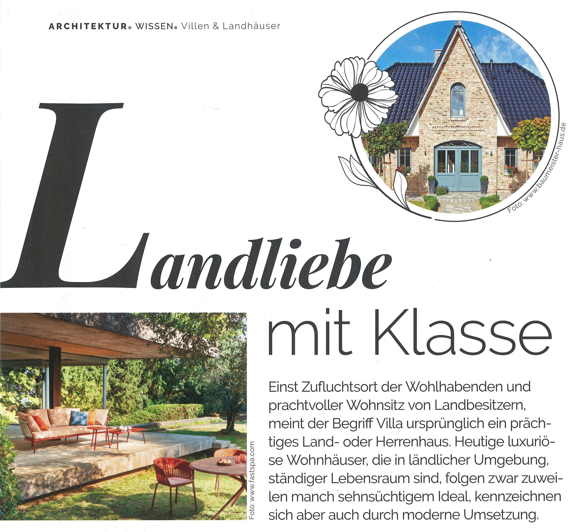 Screenshot des Artikels Architektur. Villen & Landhäuser. Landliebe mit Klasse. in der Zeitschrift bauen, 4/5, April/Mai 2022