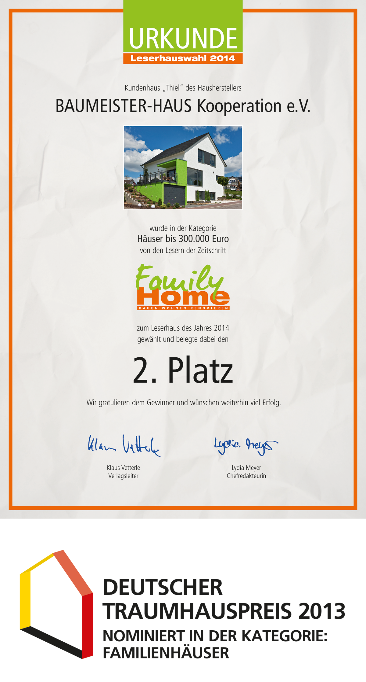Auszeichnungen für Haus Thiel Auszeichnungen für Haus Thiel
