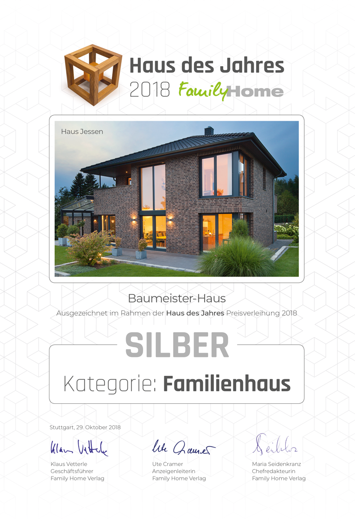 Silber für Haus Jessen beim Haus des Jahres 2018 von FamilyHome Silber für Haus Jessen beim Haus des Jahres 2018 von FamilyHome
