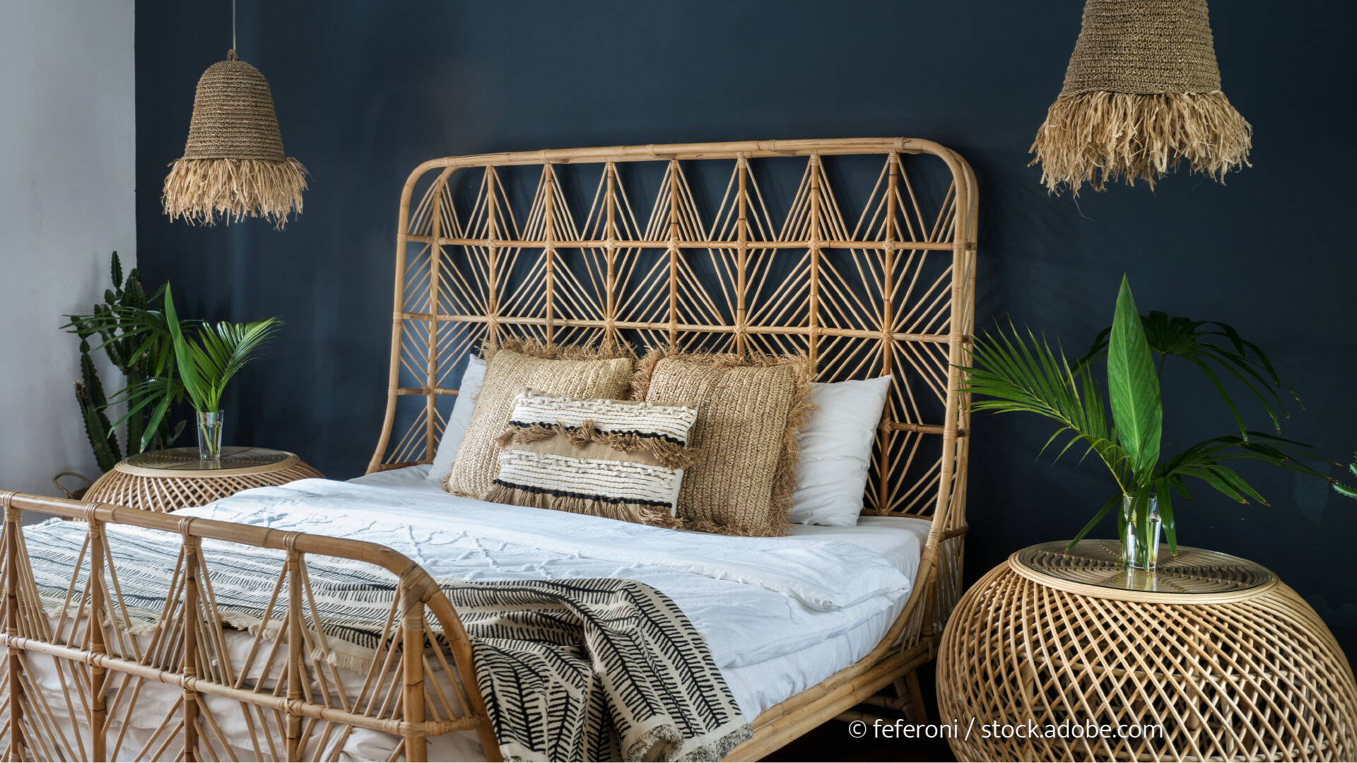 Schlafzimmer mit Möbeln aus Bambus